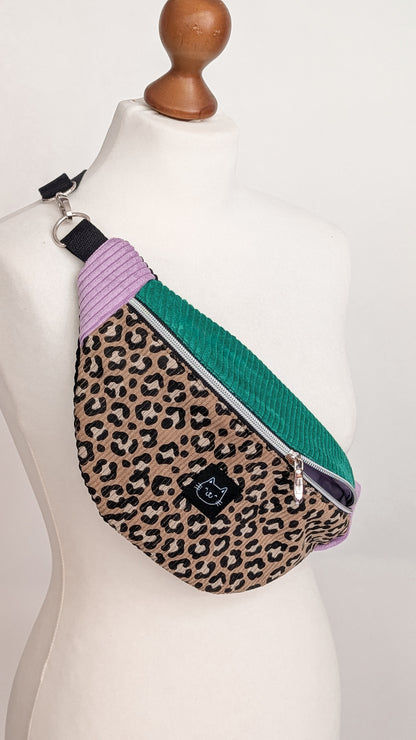 Color Blocking Cord Bauchtasche Hipbag Umhängetasche Grün/Lila LEO #4