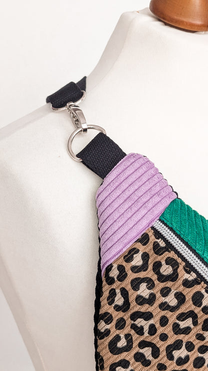 Color Blocking Cord Bauchtasche Hipbag Umhängetasche Grün/Lila LEO #4