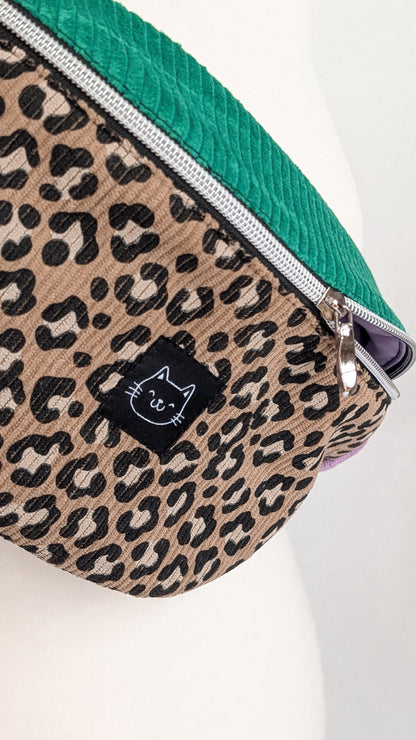 Color Blocking Cord Bauchtasche Hipbag Umhängetasche Grün/Lila LEO #4