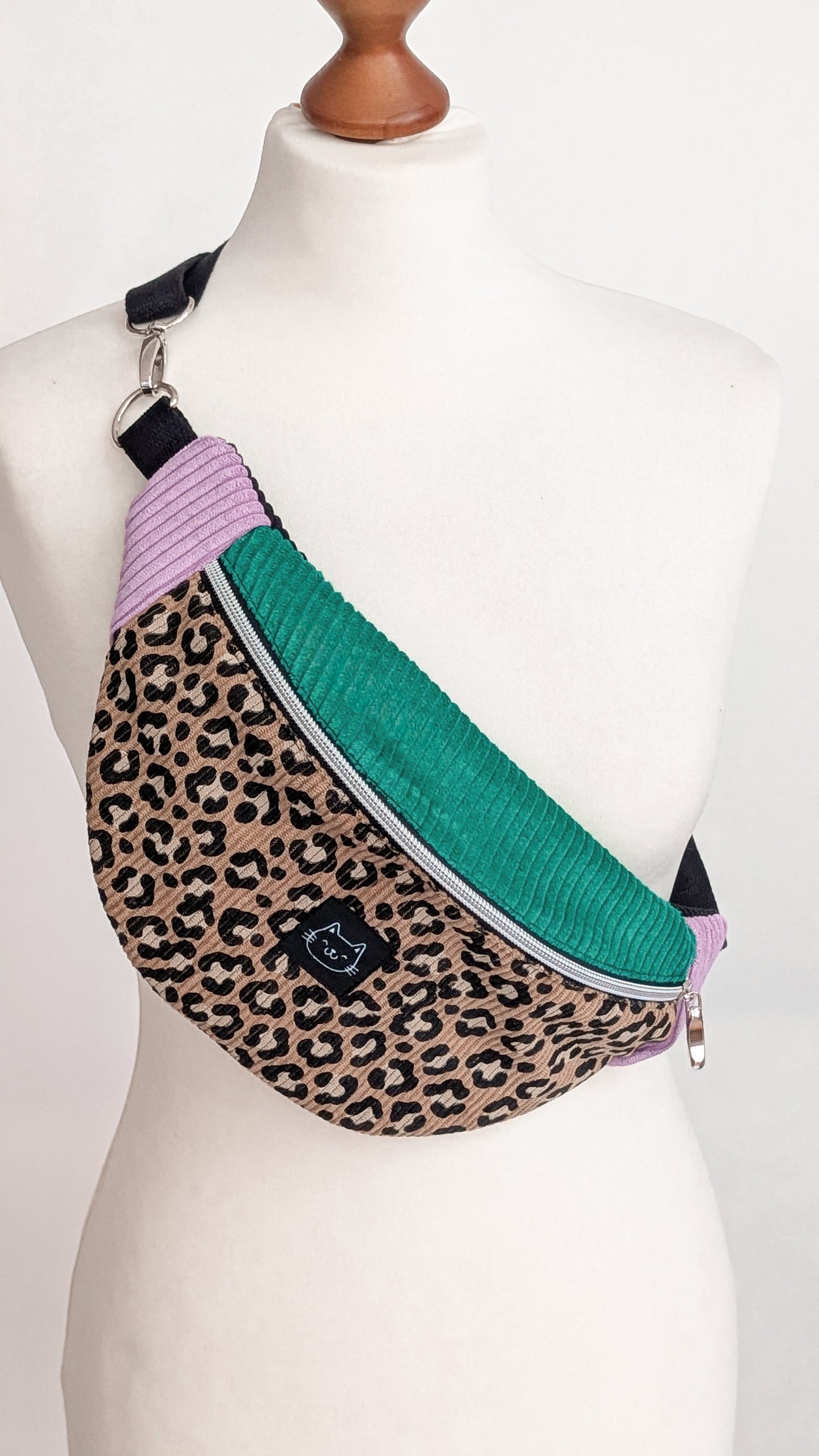 Color Blocking Cord Bauchtasche Hipbag Umhängetasche Grün/Lila LEO #4