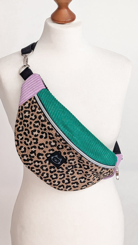Color Blocking Cord Bauchtasche Hipbag Umhängetasche Grün/Lila LEO #4