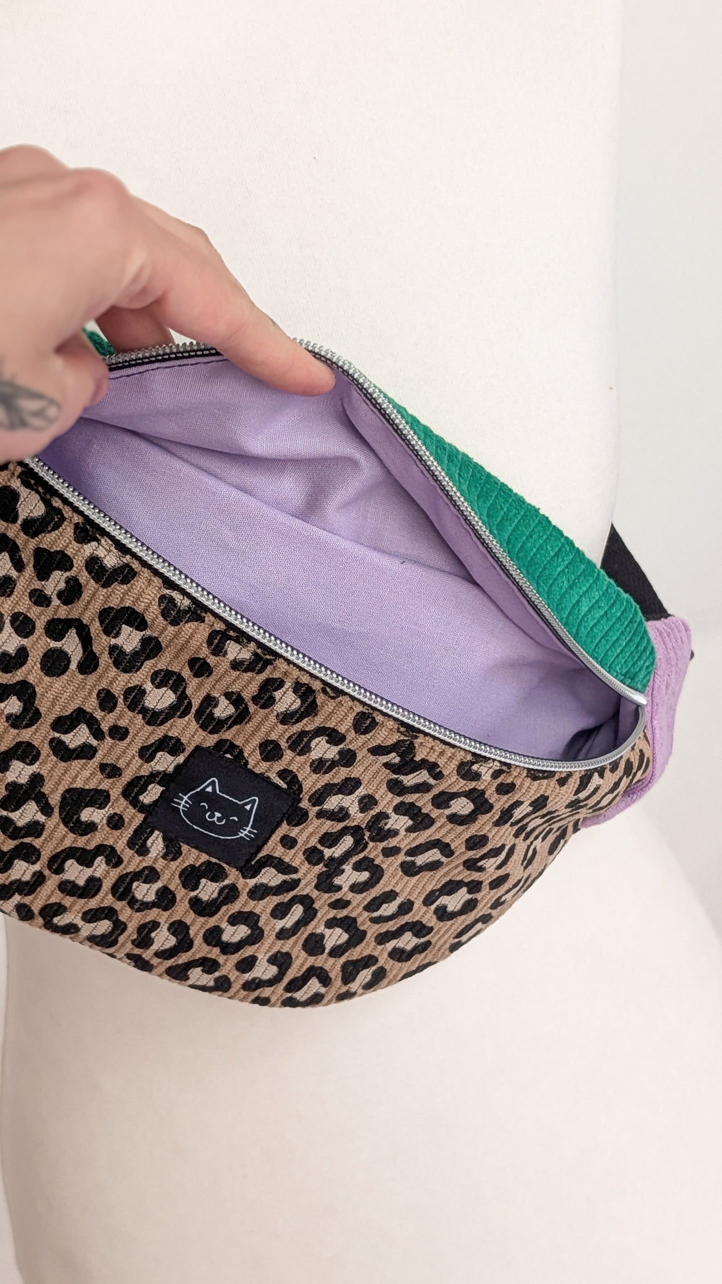 Color Blocking Cord Bauchtasche Hipbag Umhängetasche Grün/Lila LEO #4