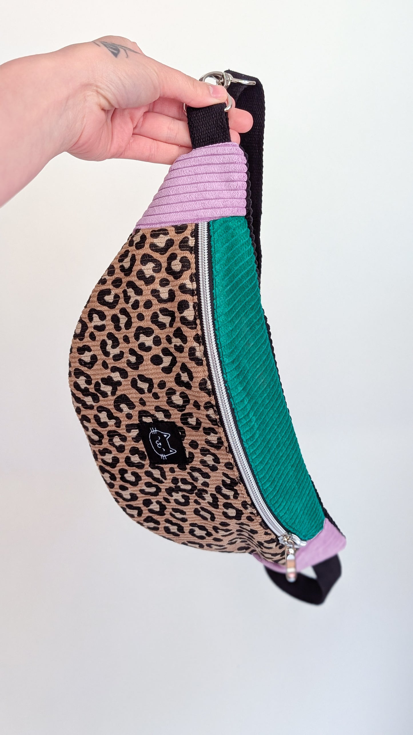 Color Blocking Cord Bauchtasche Hipbag Umhängetasche Grün/Lila LEO #4