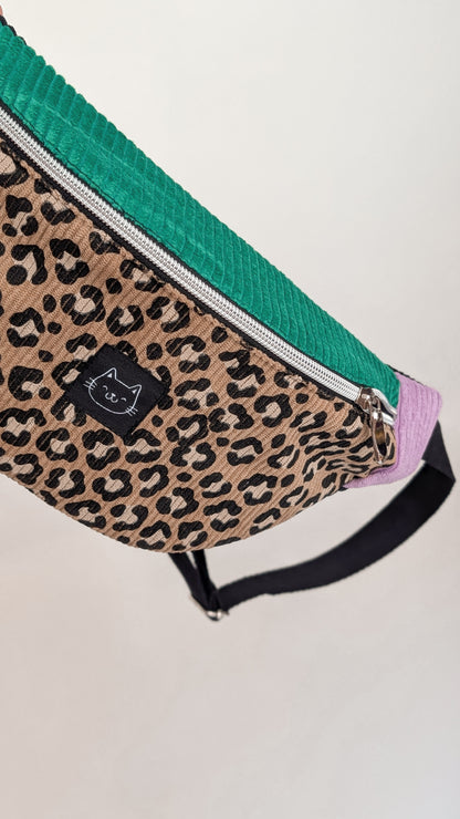 Color Blocking Cord Bauchtasche Hipbag Umhängetasche Grün/Lila LEO #4