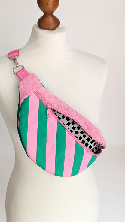 Bunte Bauchtasche Candy-Stripe Look Bag Bubblegum Streifen Grün/Pink