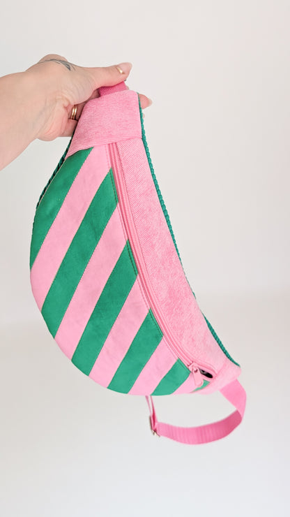 Bunte Bauchtasche Candy-Stripe Look Bag Bubblegum Streifen Grün/Pink