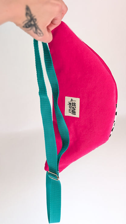 80s Cord Hipbag Bauchtasche Cross Body Bag Tupfen Dragonfruit