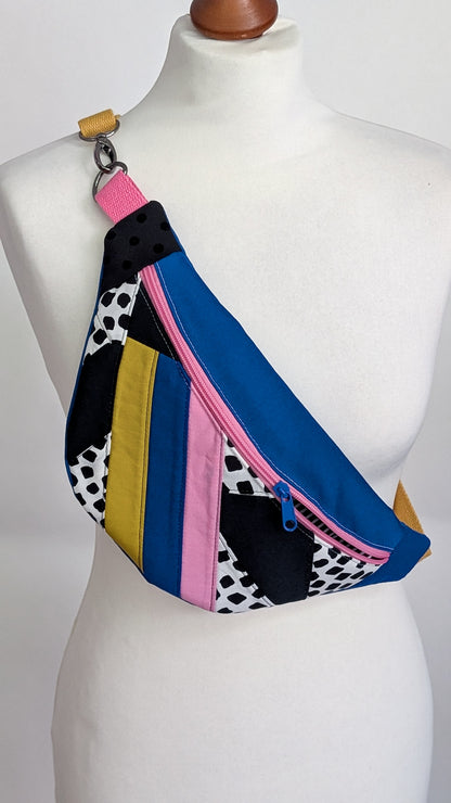 Zero Waste Bauchtasche Colorblocking Mustermix Dots Blau Rosa EINZELSTÜCK