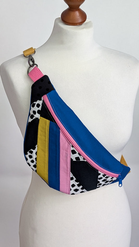 Zero Waste Bauchtasche Colorblocking Mustermix Dots Blau Rosa EINZELSTÜCK