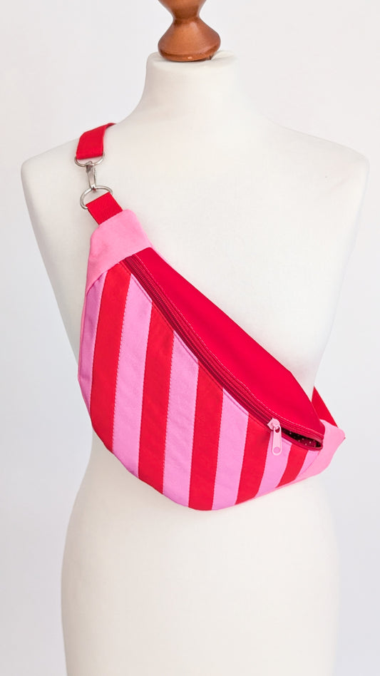 Bunte Bauchtasche Candy-Stripe Look Bag Bubblegum Streifen Rot/Pink