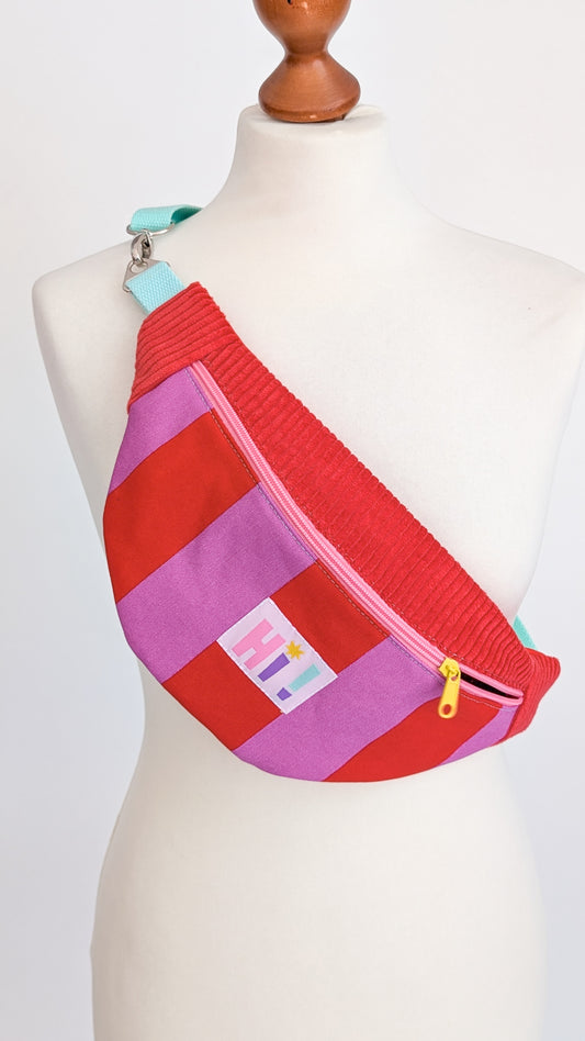 Bunte Colorblocking Cord Hipbag Bauchtasche Cord Rot Lavendel Mint