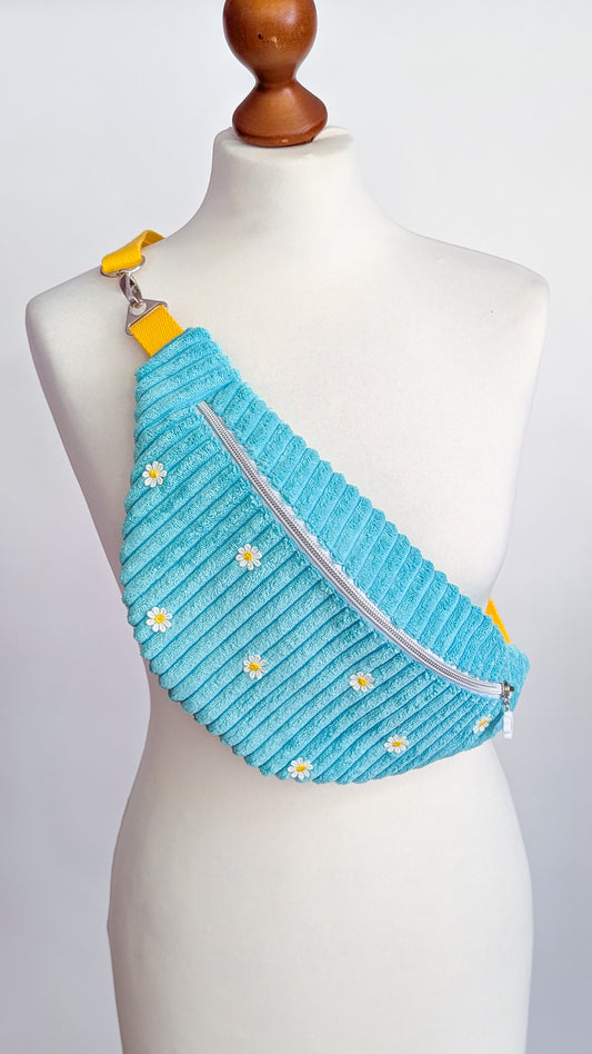 Bunte Cord Hipbag Bauchtasche Gänseblümchen Daisies TÜRKIS
