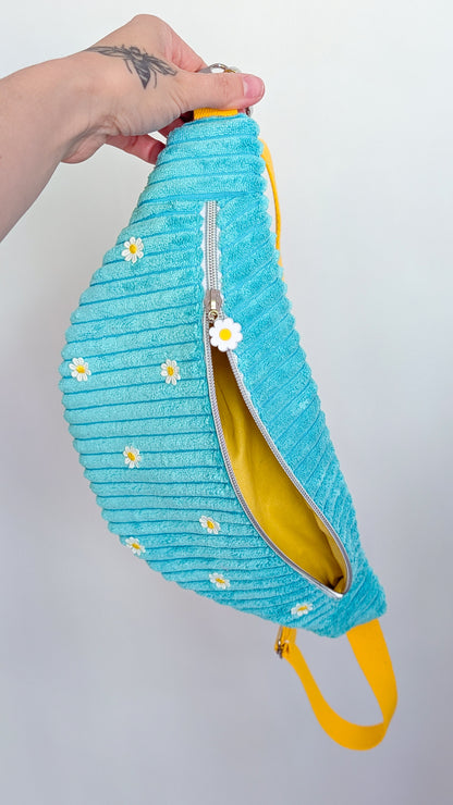 Bunte Cord Hipbag Bauchtasche Gänseblümchen Daisies TÜRKIS
