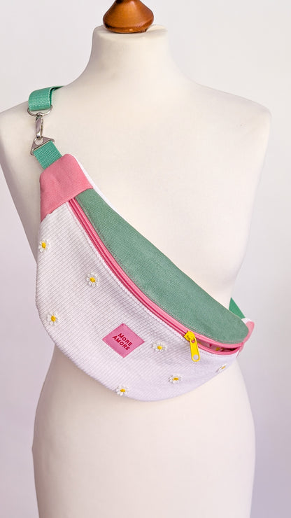 More Amore Color Blocking Cord Bauchtasche Daisies Rosé/Grün/Creme #2