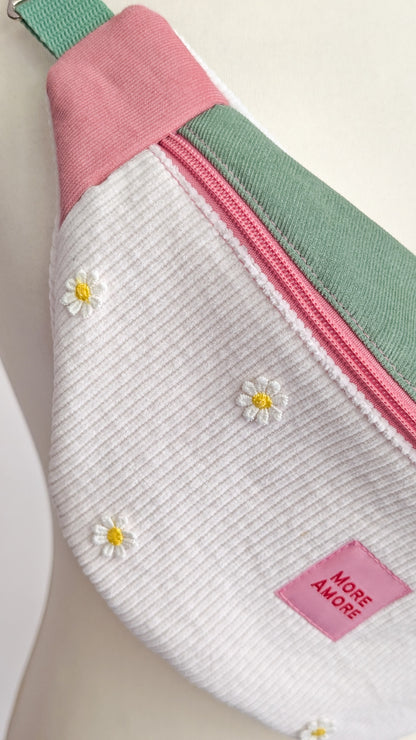 More Amore Color Blocking Cord Bauchtasche Daisies Rosé/Grün/Creme #2
