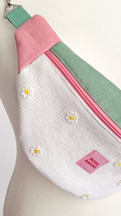 More Amore Color Blocking Cord Bauchtasche Daisies Rosé/Grün/Creme #2