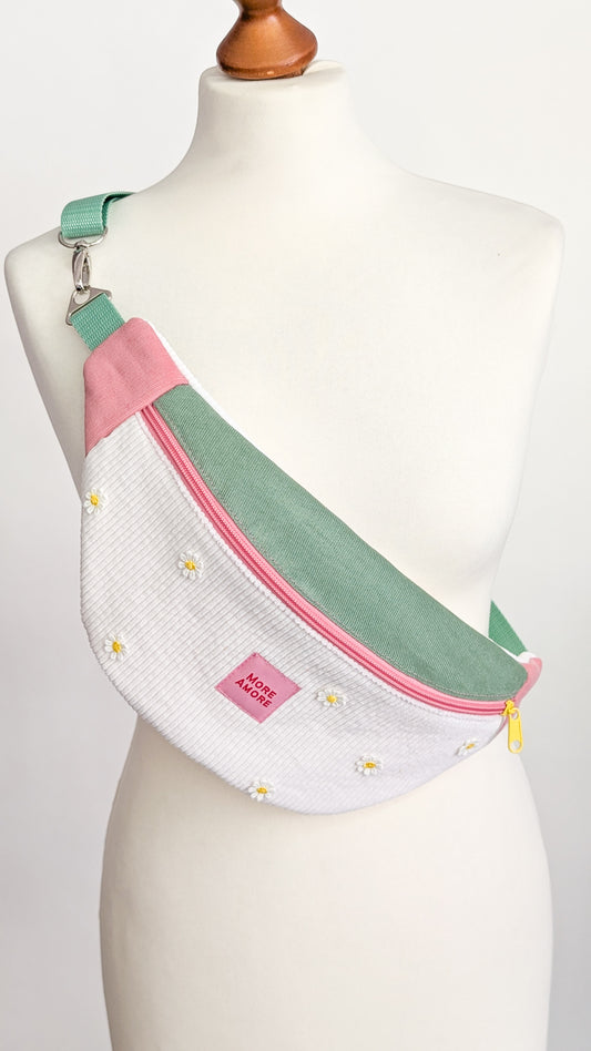 More Amore Color Blocking Cord Bauchtasche Daisies Rosé/Grün/Creme #2