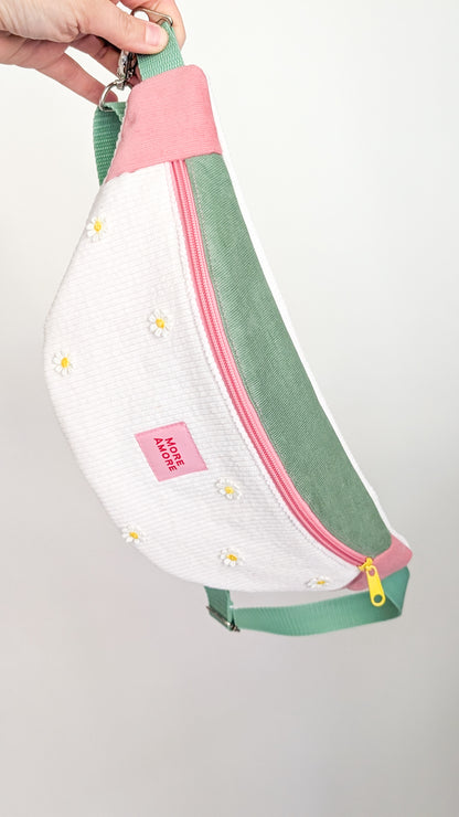 More Amore Color Blocking Cord Bauchtasche Daisies Rosé/Grün/Creme #2