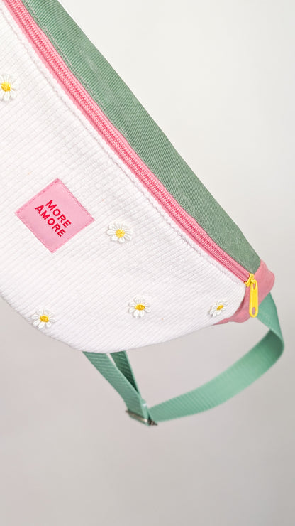 More Amore Color Blocking Cord Bauchtasche Daisies Rosé/Grün/Creme #2