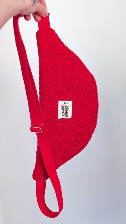 Upcycling Hipbag Bauchtasche aus Handtuch Pink/Rot Streifen Towel Bag Limitiert