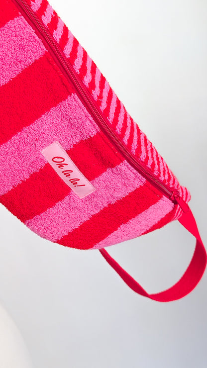 Upcycling Hipbag Bauchtasche aus Handtuch Pink/Rot Streifen Towel Bag Limitiert