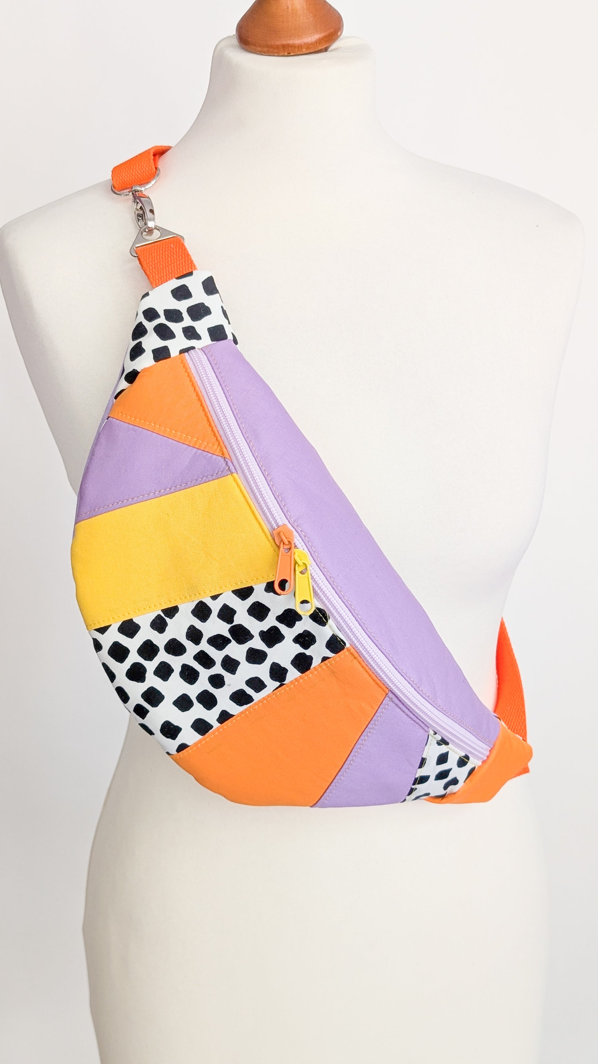 zero Waste 80s Hipbag Bauchtasche Tupfen Flieder Orange Gelb Einzelstück