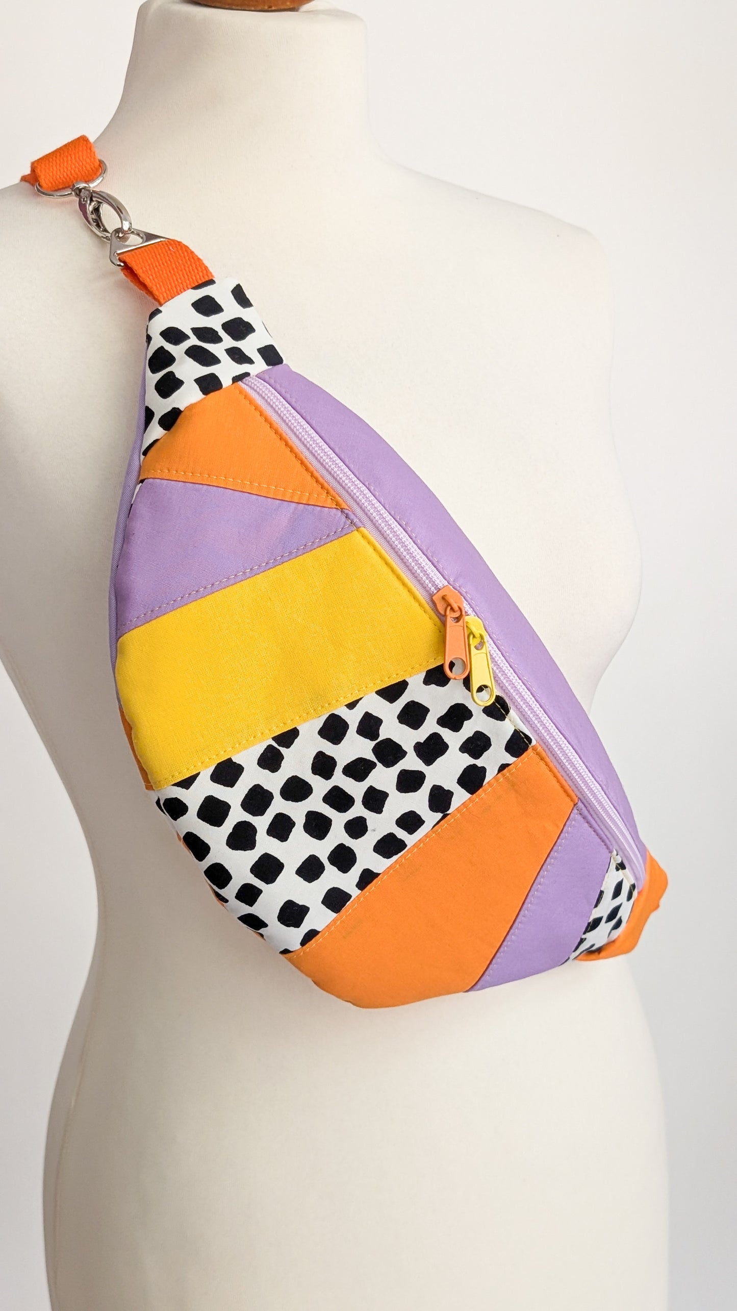 zero Waste 80s Hipbag Bauchtasche Tupfen Flieder Orange Gelb Einzelstück