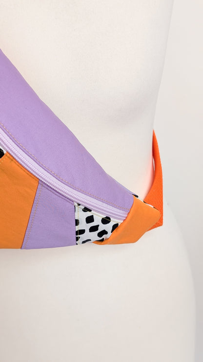 zero Waste 80s Hipbag Bauchtasche Tupfen Flieder Orange Gelb Einzelstück
