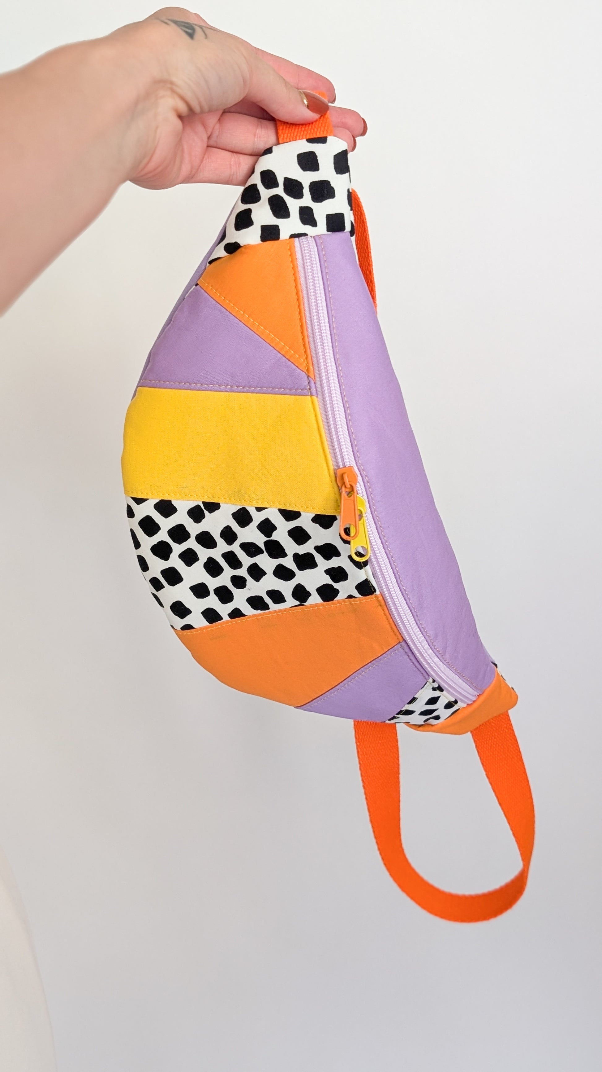 zero Waste 80s Hipbag Bauchtasche Tupfen Flieder Orange Gelb Einzelstück