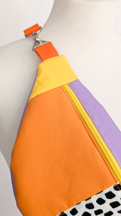 80s Hipbag Bauchtasche Cross Body Bag Tupfen Flieder Orange Gelb