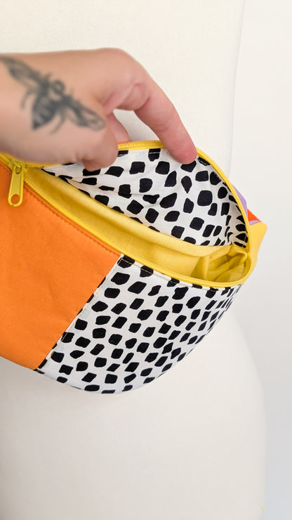 80s Hipbag Bauchtasche Cross Body Bag Tupfen Flieder Orange Gelb