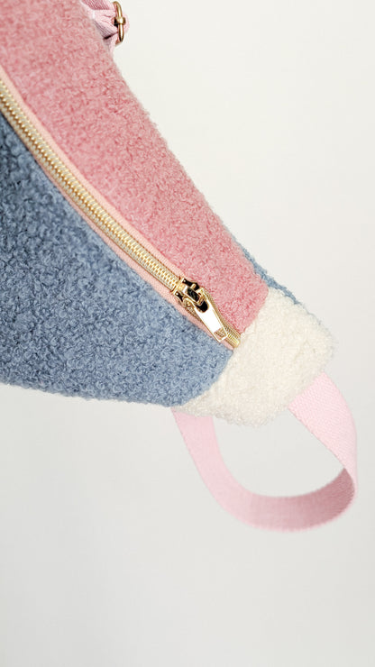 Kuschelige Pastell Teddy Bouclé Hipbag Bauchtasche Rose/Blau/Creme
