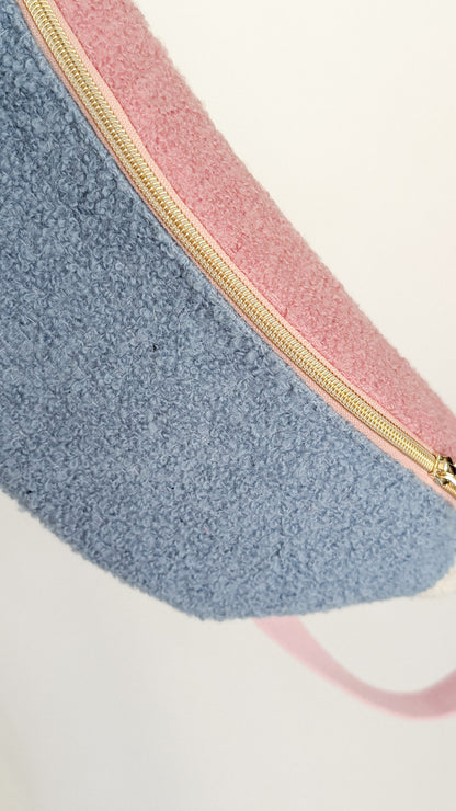 Kuschelige Pastell Teddy Bouclé Hipbag Bauchtasche Rose/Blau/Creme