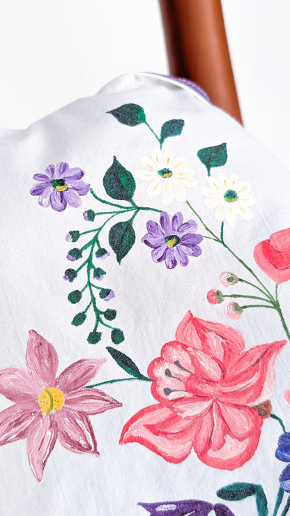 Handbemalte Upcycling Tasche Einkaufsbeutel Nachhaltige Einkaufstasche "Omi's Tischdecke"