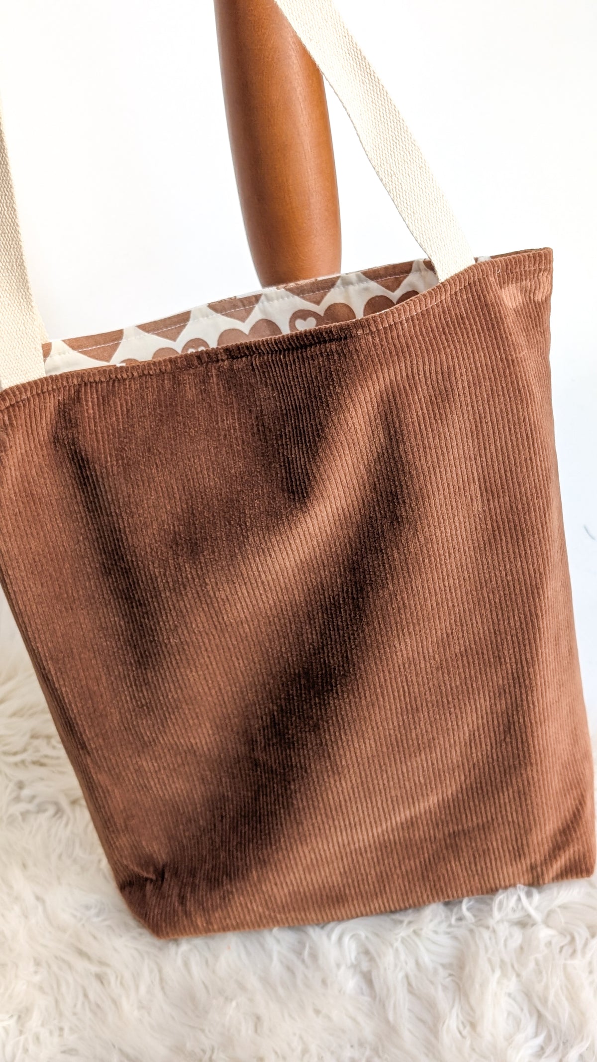 Upcycling Einkaufsbeutel Blätter & Herzen Einkaufstasche "Omi's Tischdecke"