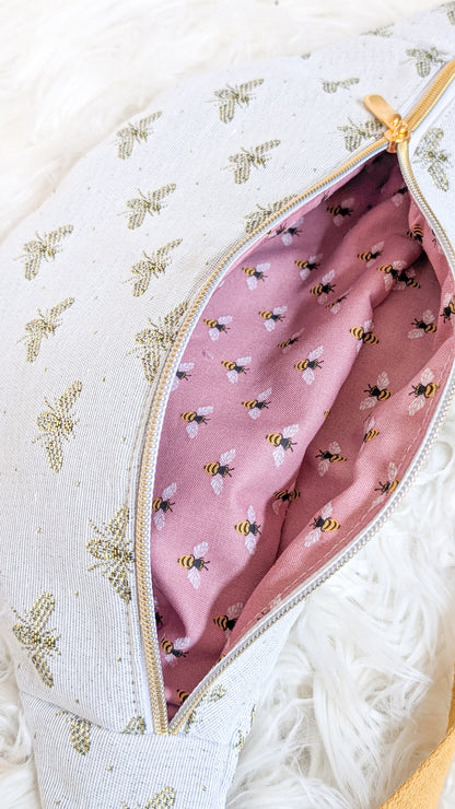 Edle Hipbag Bauchtasche Weiß/Gold Bienen