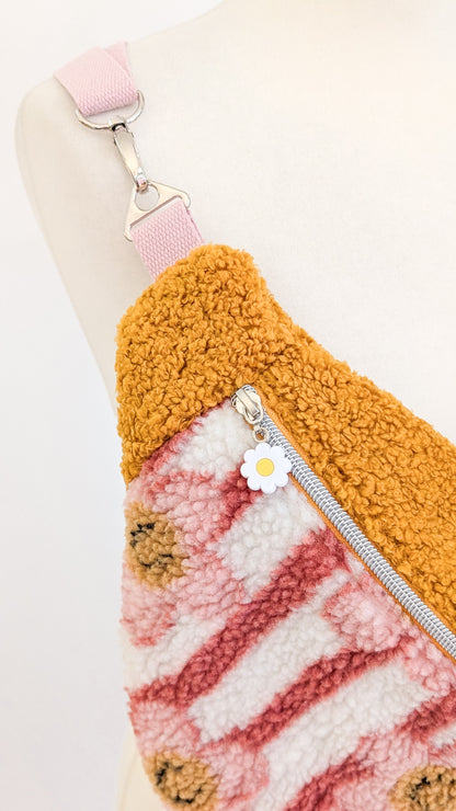 Große XL Umhängetasche Teddy Plüsch Tasche Gelb Smiley Daisies