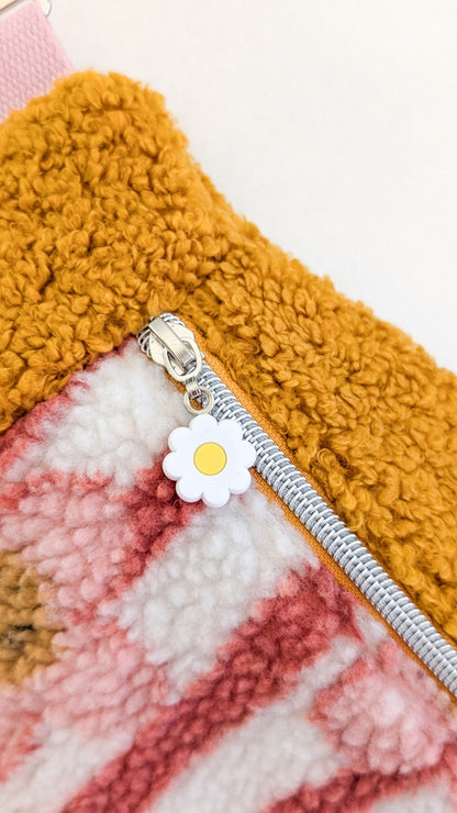 Große XL Umhängetasche Teddy Plüsch Tasche Gelb Smiley Daisies