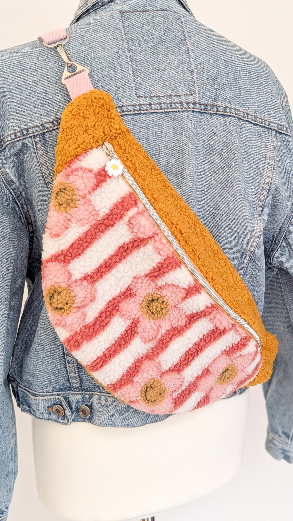 Große XL Umhängetasche Teddy Plüsch Tasche Gelb Smiley Daisies