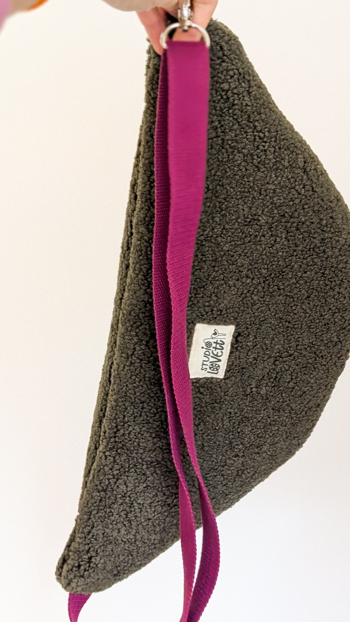 Große XL Umhängetasche Teddy Plüsch Tasche Olivgrün Schachbrett Blumen