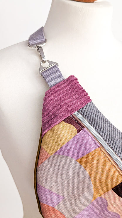 Color-Blocking Bauchtasche Umhängetasche mit geometrischem Muster grau/berry/ocker