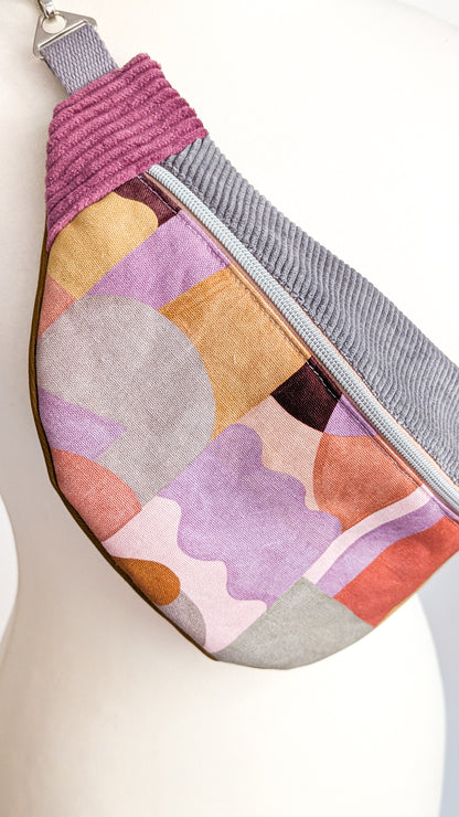 Color-Blocking Bauchtasche Umhängetasche mit geometrischem Muster grau/berry/ocker