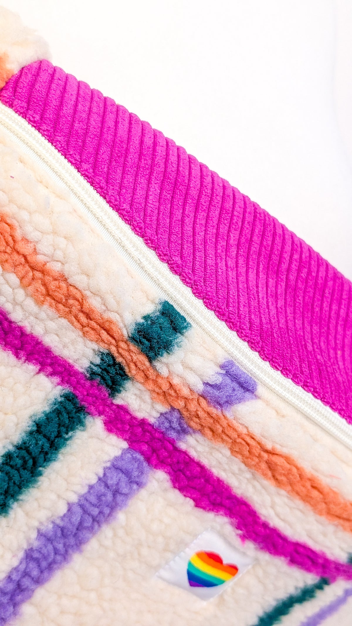 Große XL Umhängetasche Bunte Teddy Plüsch Cord Tasche Kariert Pink Creme Grün Orange