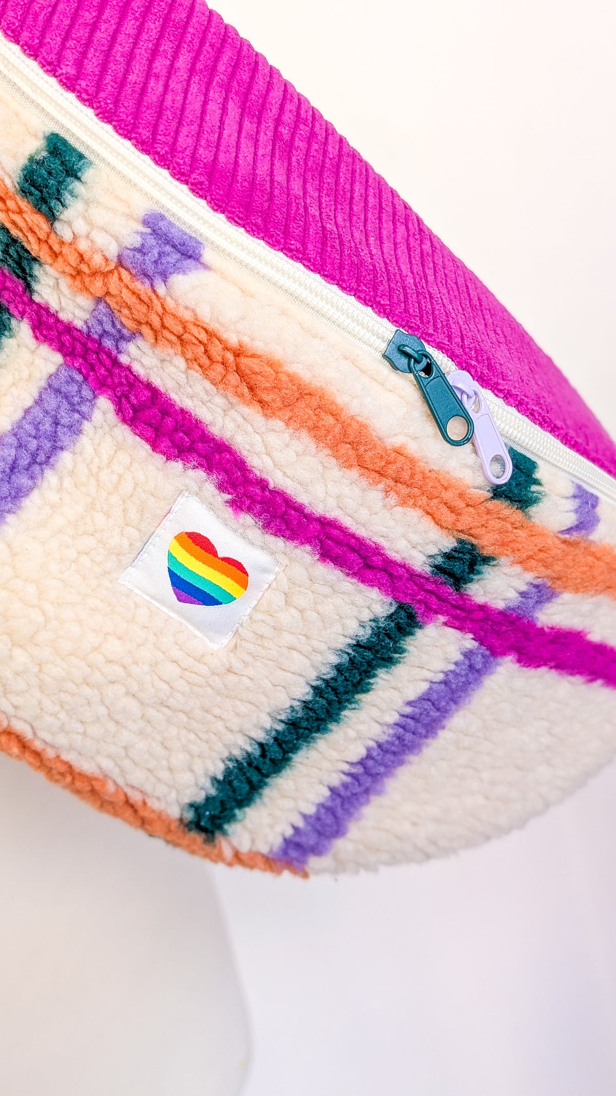 Große XL Umhängetasche Bunte Teddy Plüsch Cord Tasche Kariert Pink Creme Grün Orange