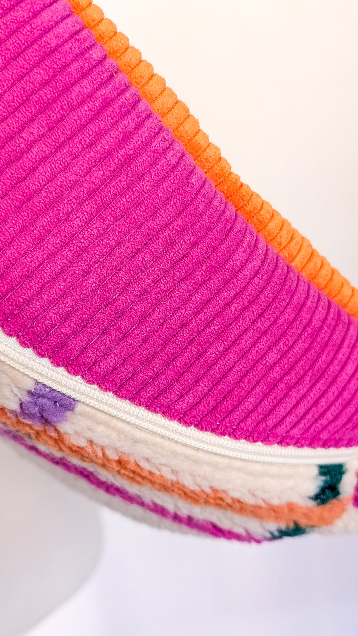 Große XL Umhängetasche Bunte Teddy Plüsch Cord Tasche Kariert Pink Creme Grün Orange