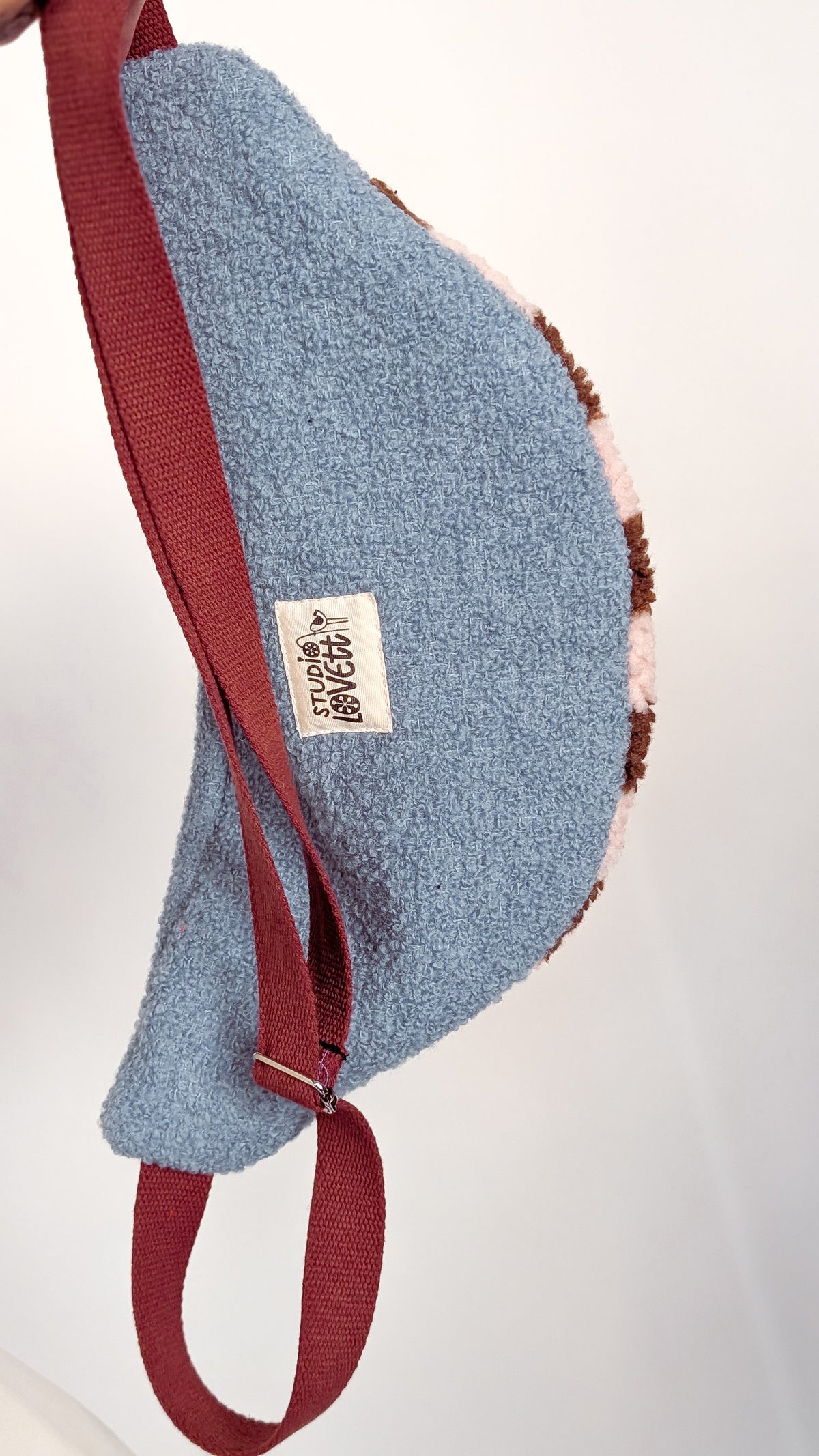 Bunte Pastell Skandi Bauchtasche Teddy Plüsch Streifen Rosa/Braun/Blau