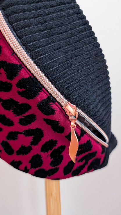 Cord XL Bauchtasche Burgund Schwarz Leopard