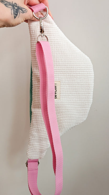 More Amore Cord Hipbag Bauchtasche Daisies Pink/Grün/Creme