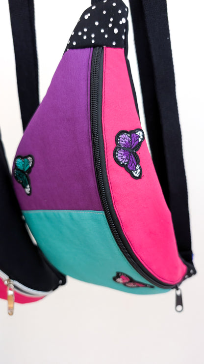 Bunte 80s Colorblocking Hipbag Bauchtasche Butterfly Bag #2