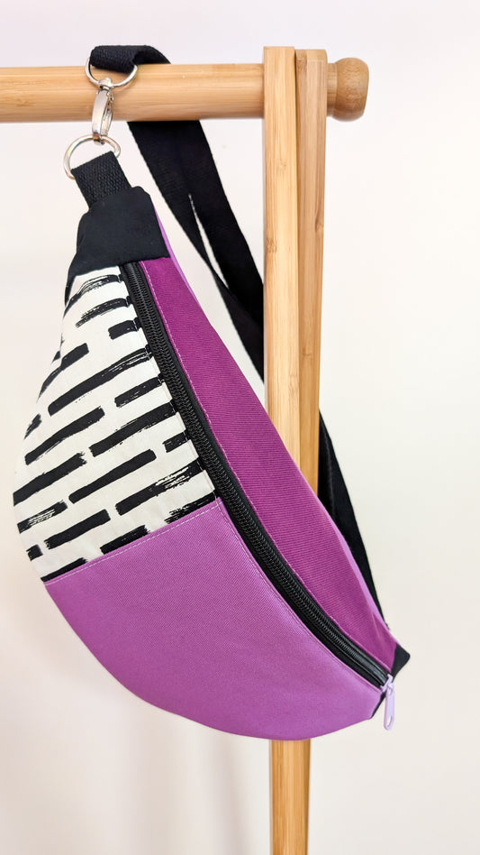 80s Hipbag Bauchtasche Cross Body Bag Streifen Lavendel Lila LIMITIERT